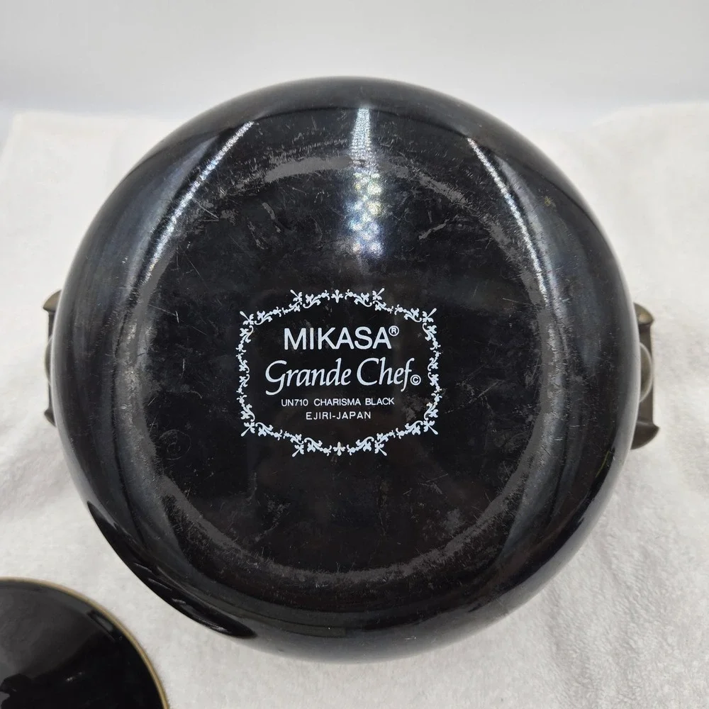 Vtg Mikasa Grande Chef UN710 Charisma Black Enamel Pot Cookware Iris Floral